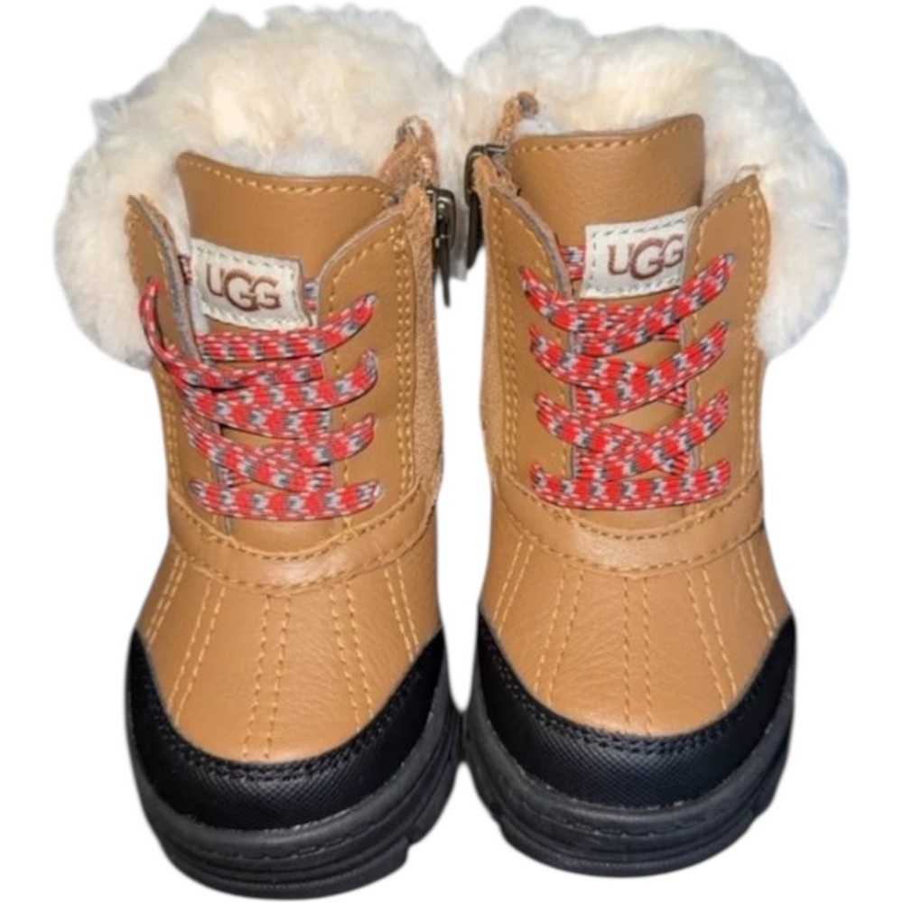 UGG Kids Tan and Black Boots with Red Laces
